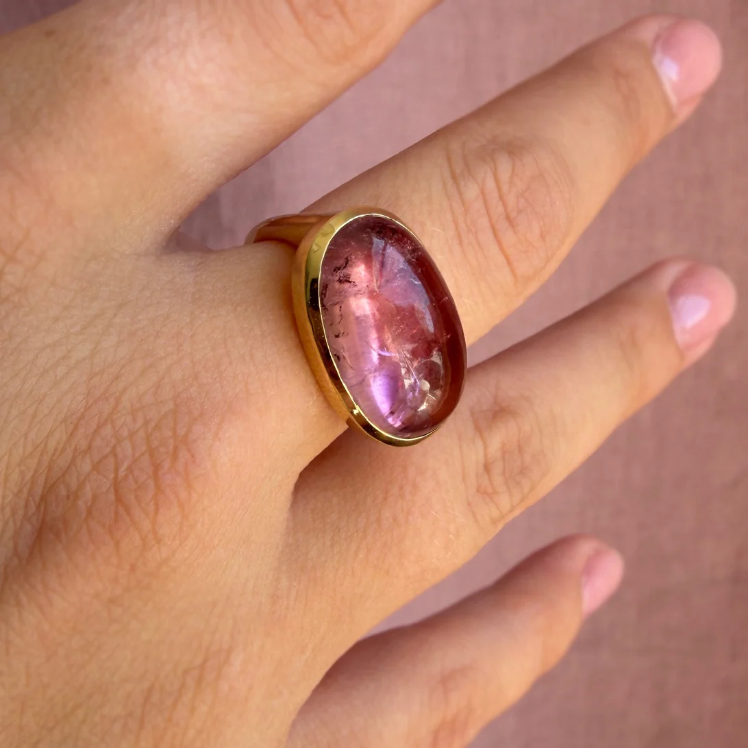 14.5ct Pink Tourmaline Cabochon Bezel Ring - Image 5