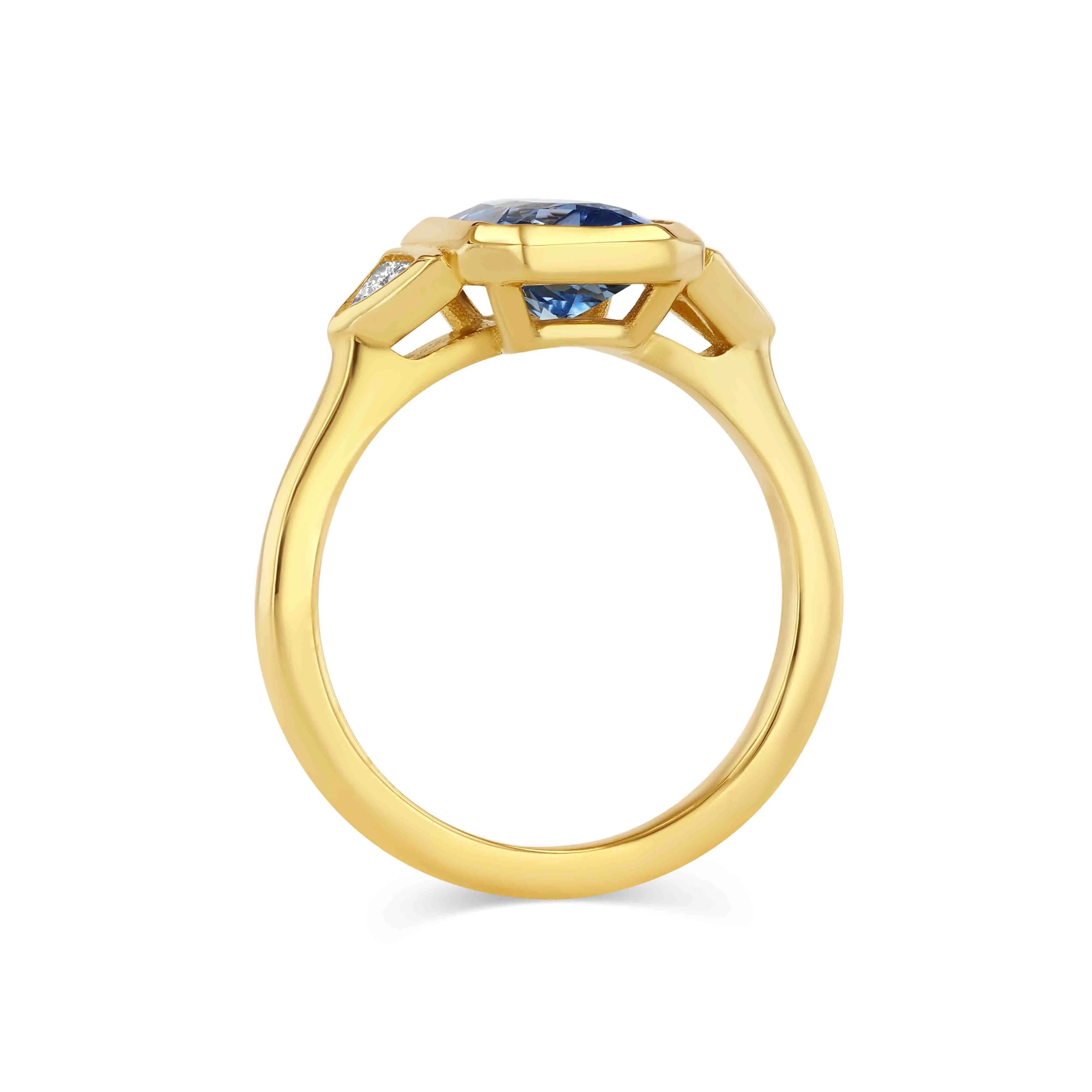 Sapphire and Diamond Trillion Three Stone Engagement Ring - Image 3