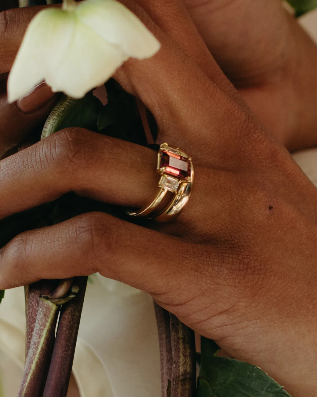 2.67ct Pink Tourmaline & Lab Diamond Three-Stone Ring - Image 2