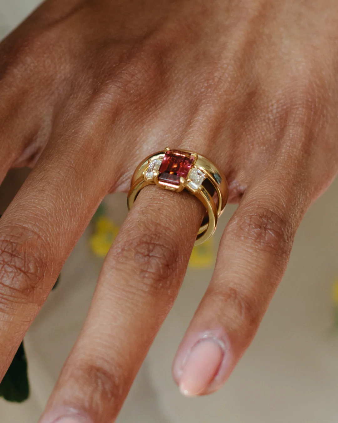 2.67ct Pink Tourmaline & Lab Diamond Three-Stone Ring - Image 4