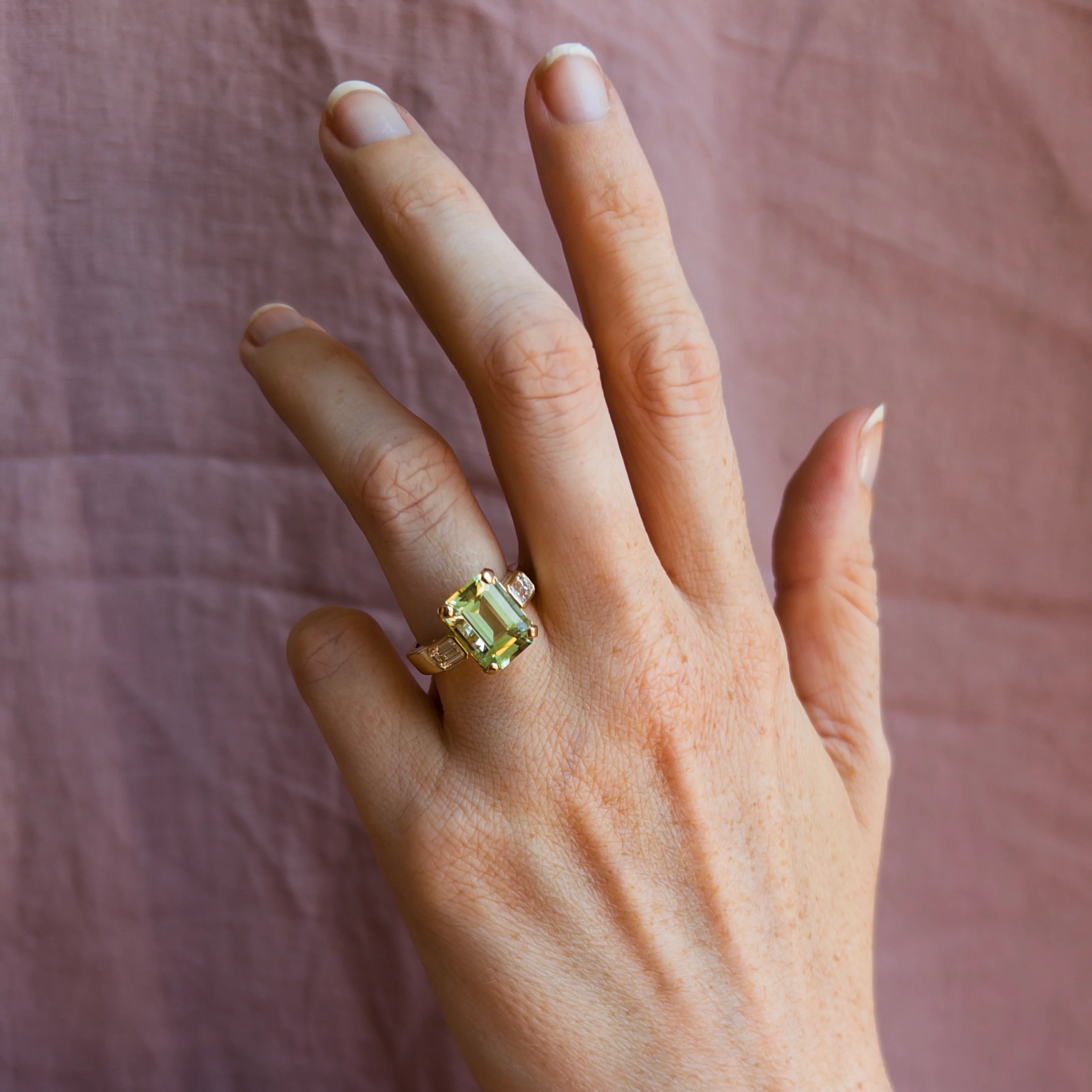 4.18ct Green Tourmaline & Diamond Three Stone Ring - Image 7