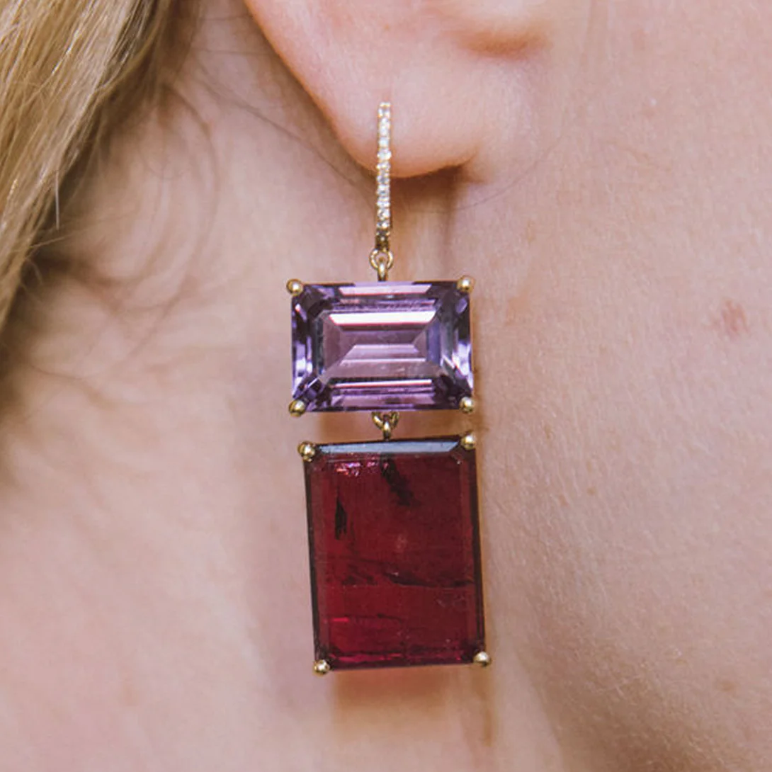 Amethyst & Tourmaline Earrings - Image 3