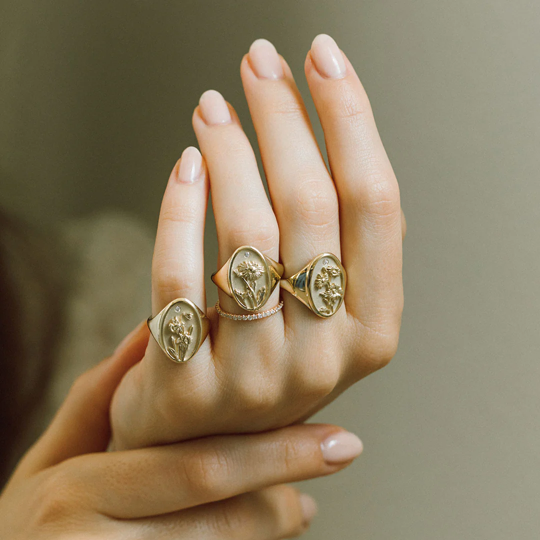 April Birth Flower Signet Ring - Image 4