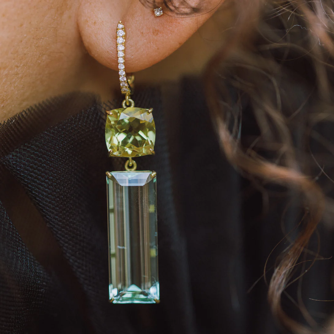 Beryl Lemon Quartz Diamond Drops - Image 3