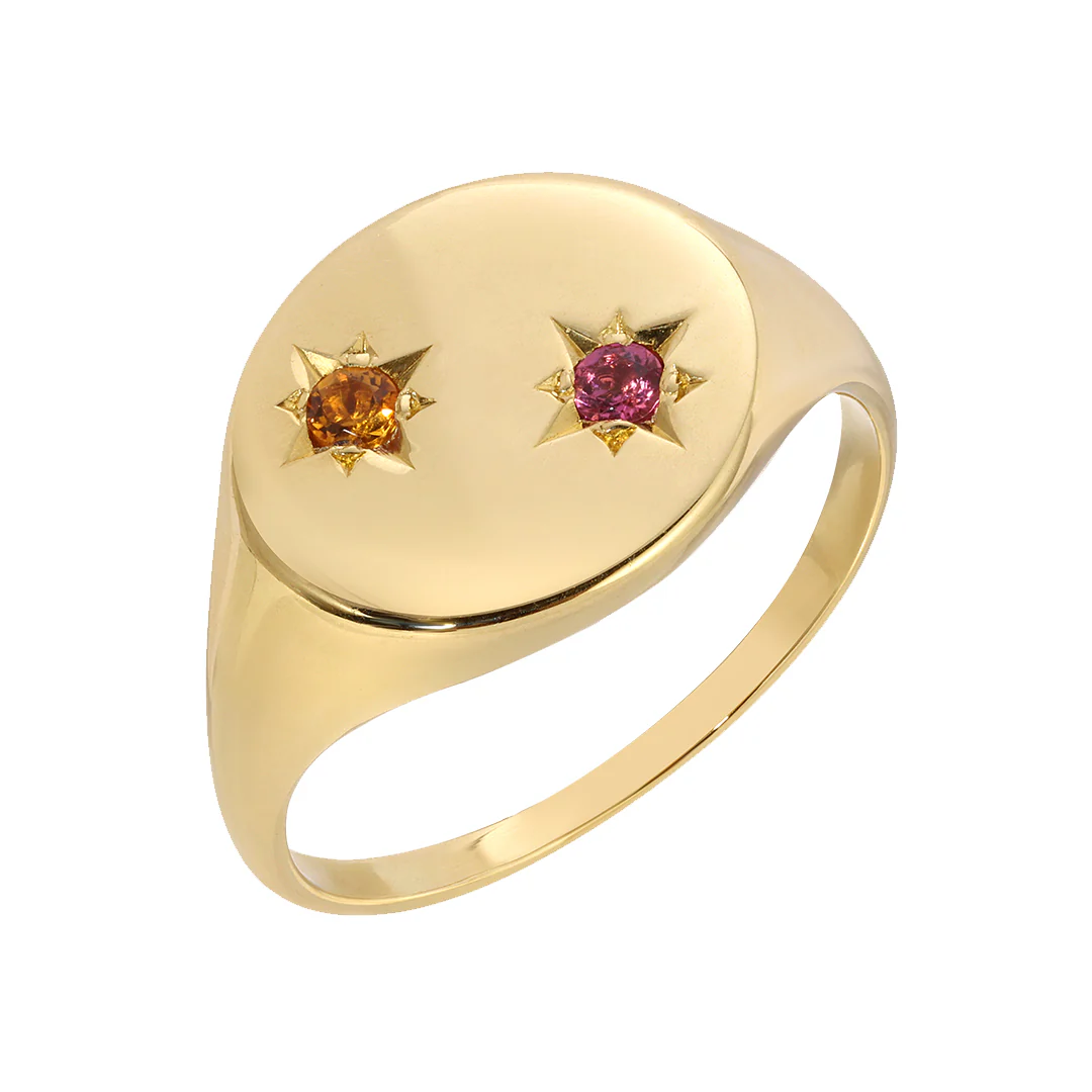 Birthstone Compass Signet Ring 2 Stones