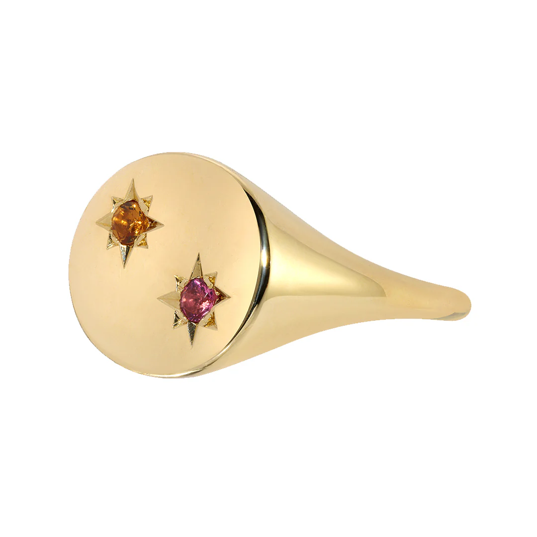 Birthstone Compass Signet Ring 2 Stones - Image 3