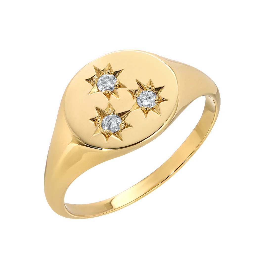 Birthstone Compass Signet Ring 3 Stones