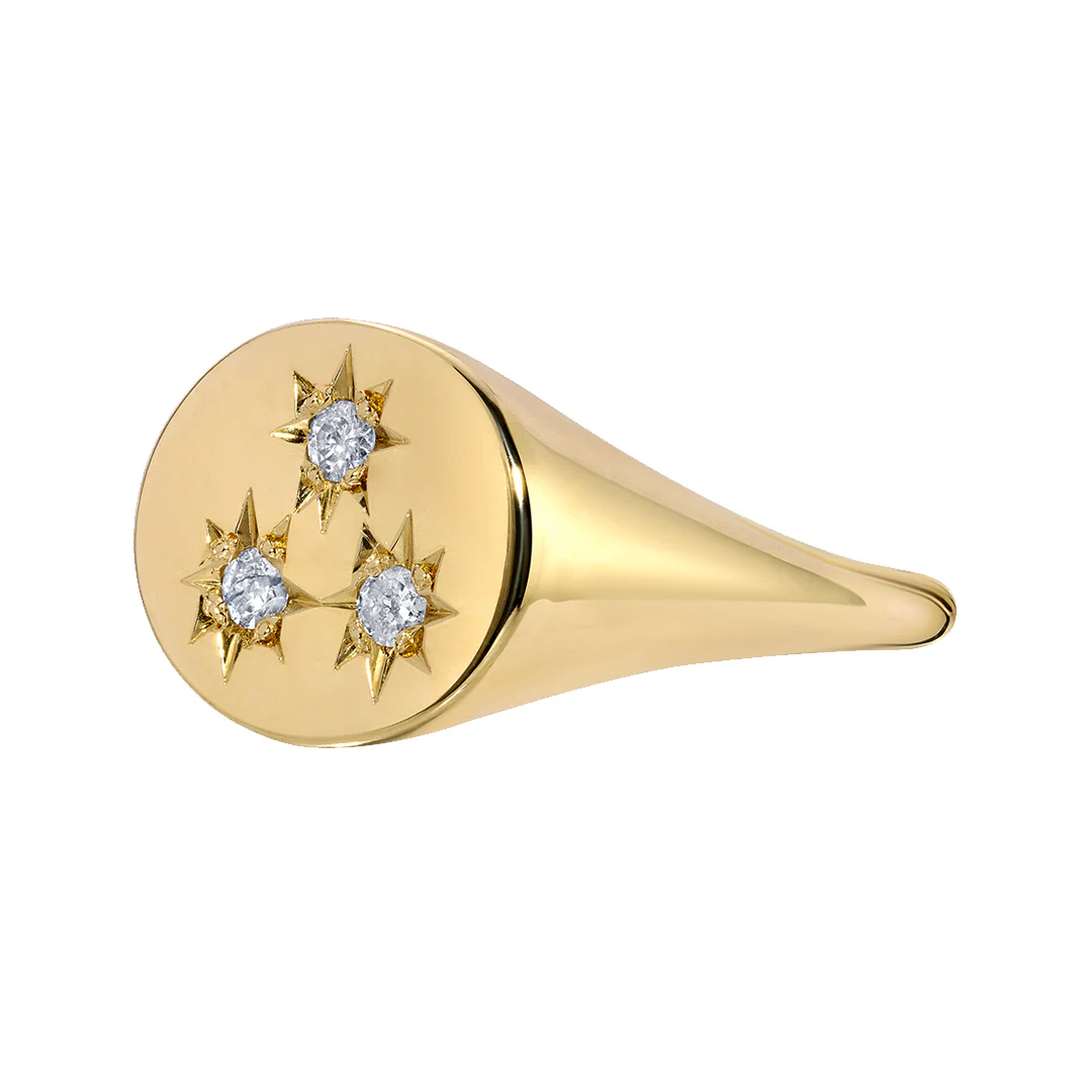 Birthstone Compass Signet Ring 3 Stones - Image 3