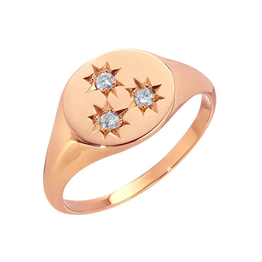 Birthstone Compass Signet Ring 3 Stones - Image 5