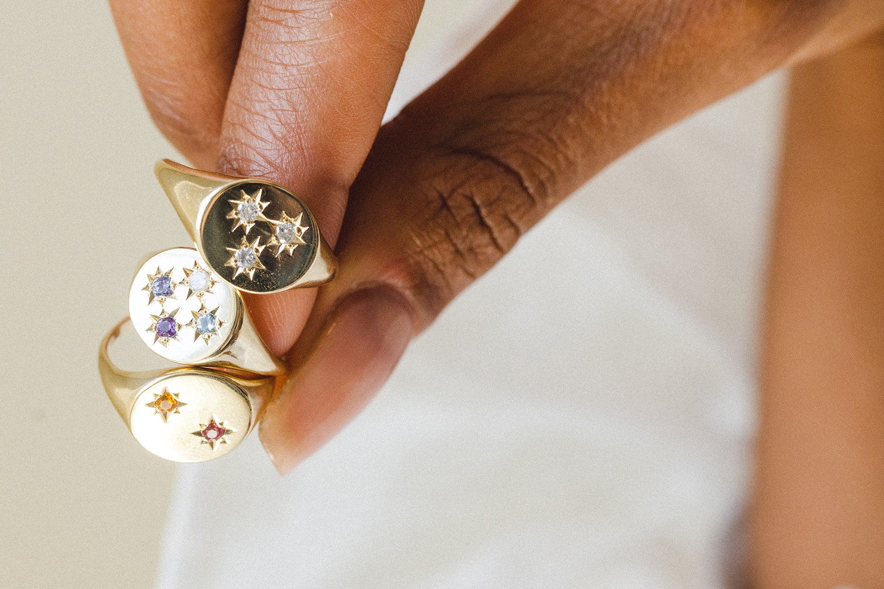Birthstone Compass Signet Ring 4 Stones - Image 2
