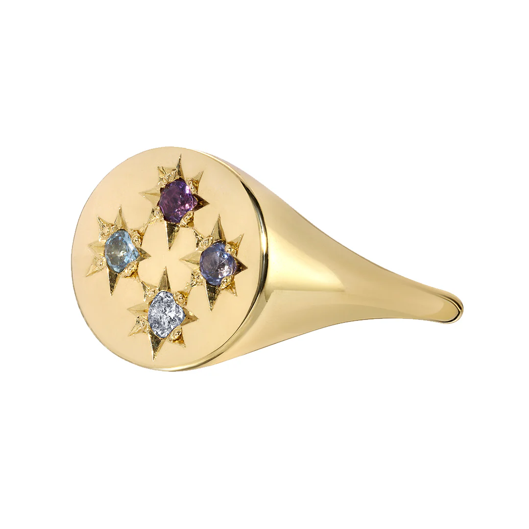 Birthstone Compass Signet Ring 4 Stones - Image 3