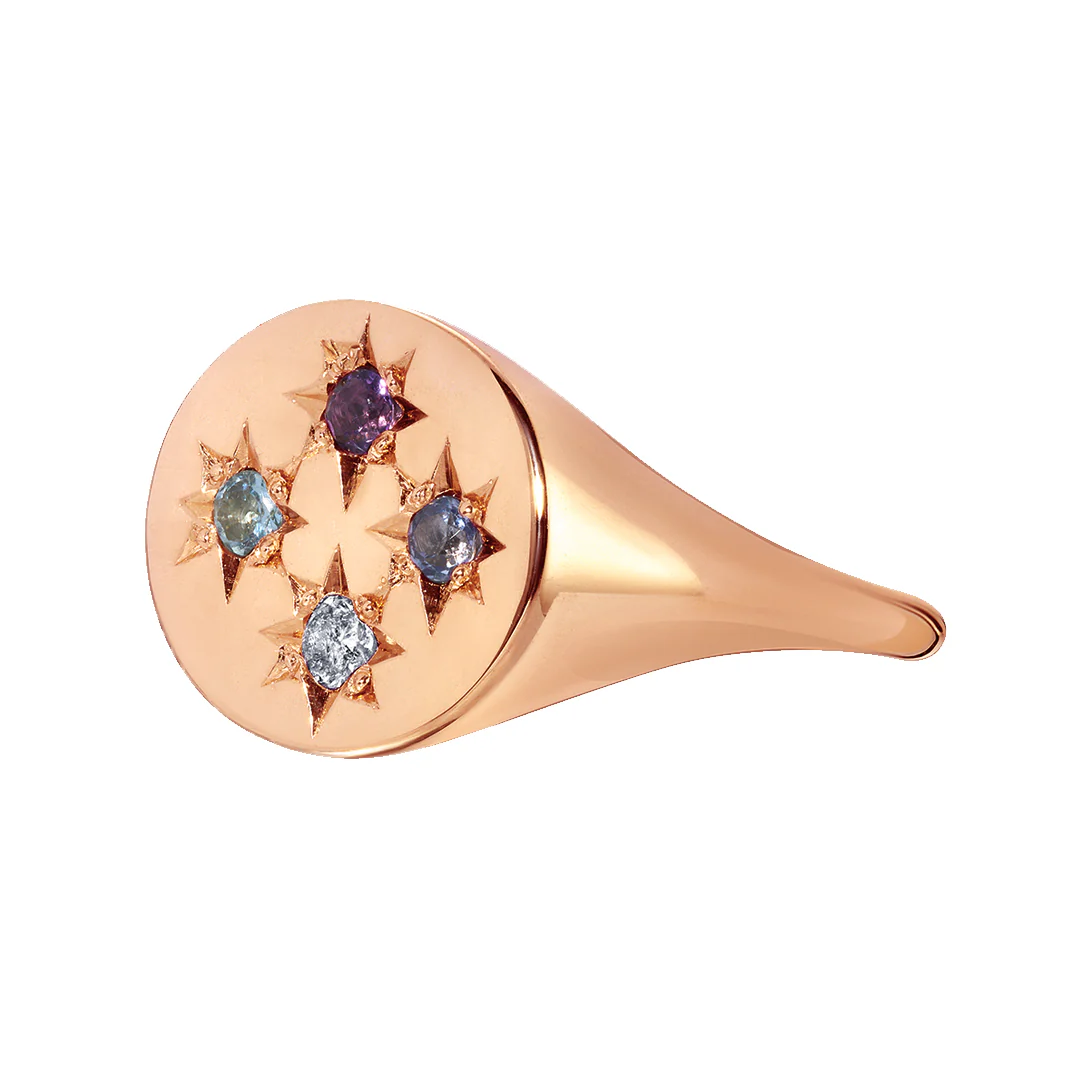 Birthstone Compass Signet Ring 4 Stones - Image 6