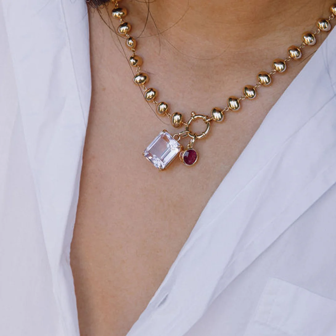 Dark Pink Tourmaline Bezel Set Charm - Image 3