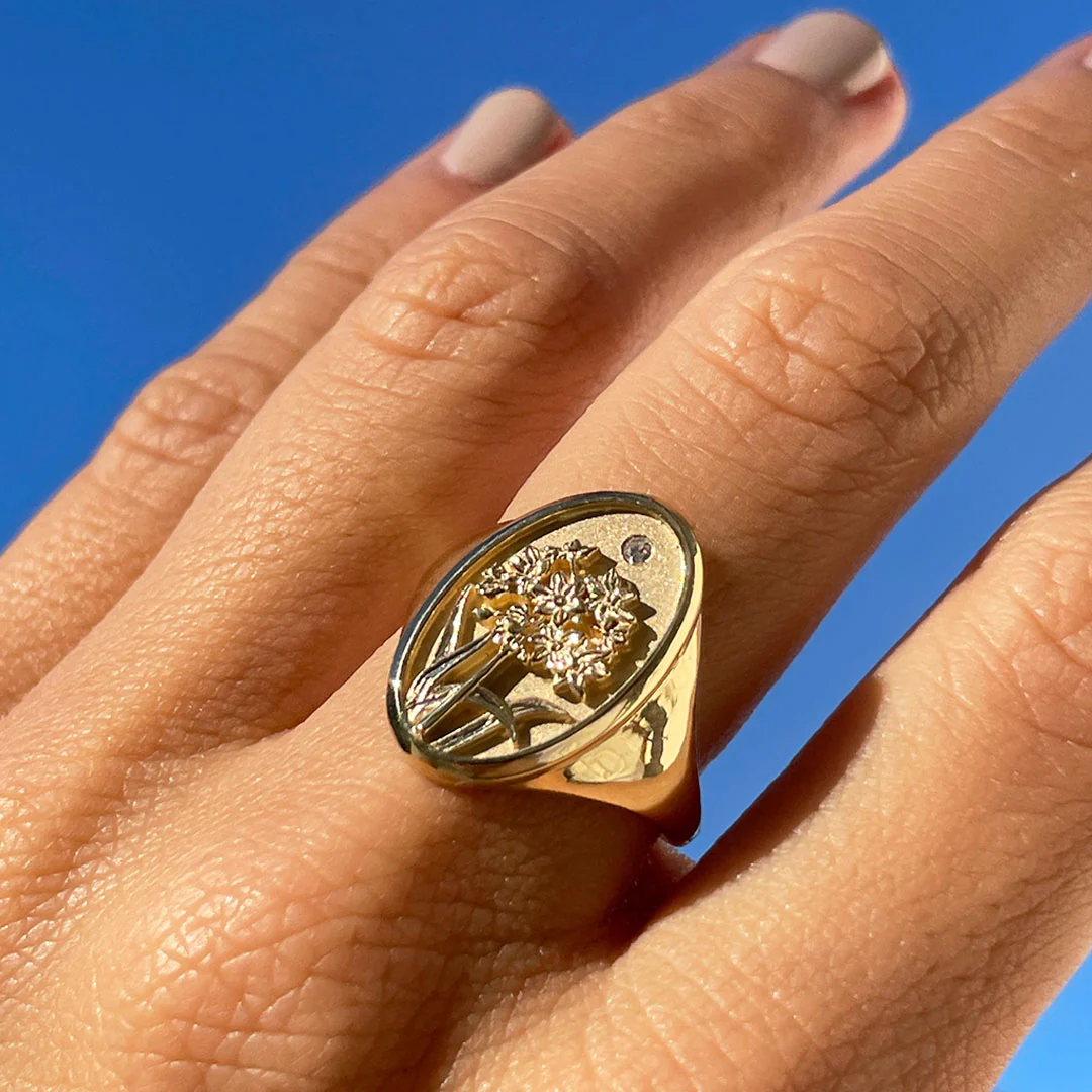 December Birth Flower Signet Ring - Image 2