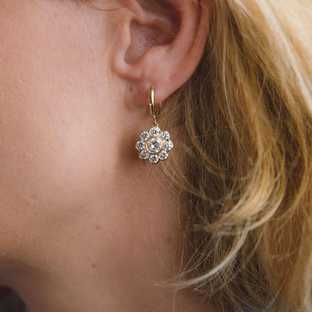 Diamond Flower Drop Earrings - Image 4