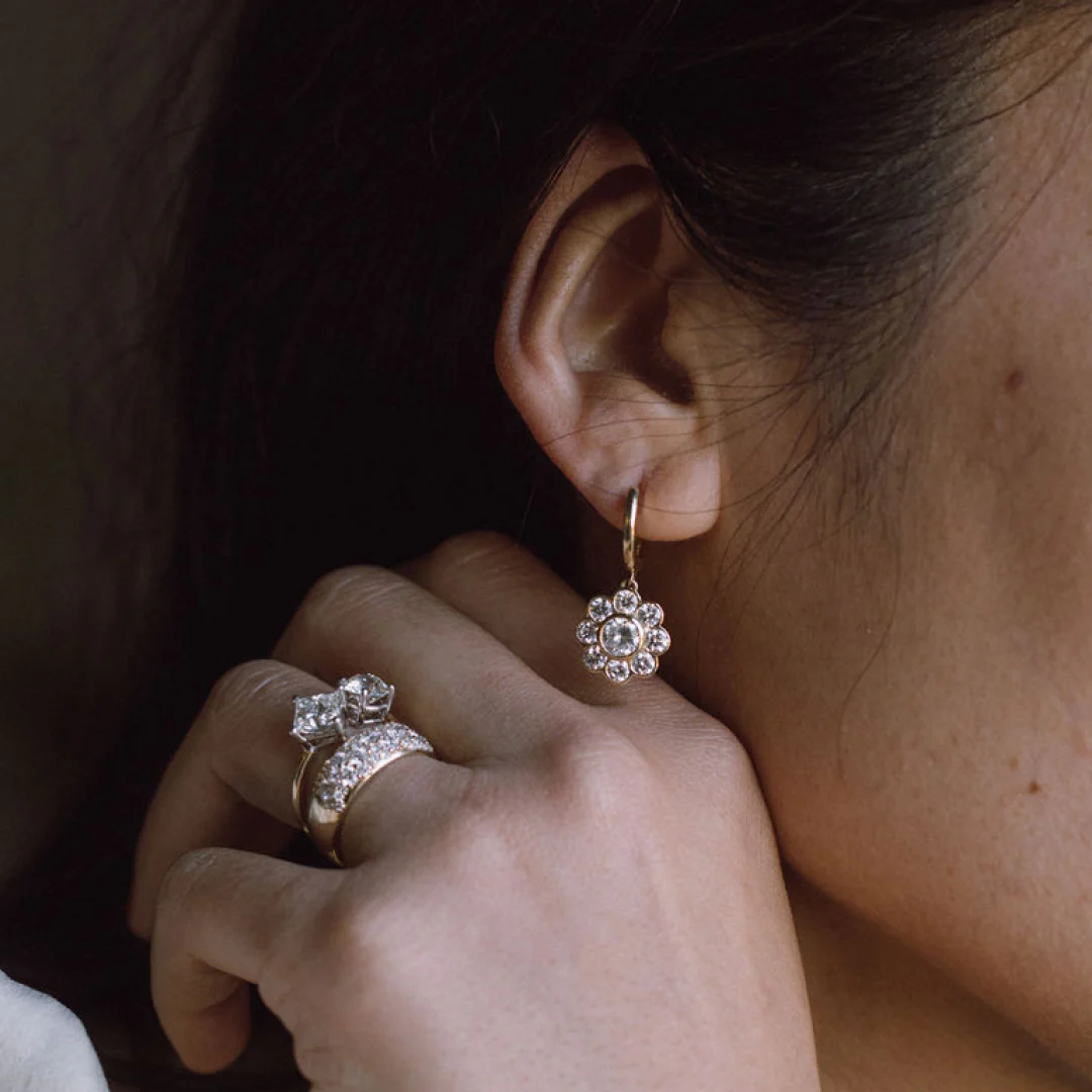 Diamond Flower Drop Earrings - Image 5
