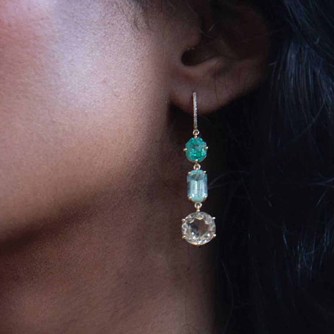 EMERALD, BERYL & CITRINE EARRINGS - Image 2