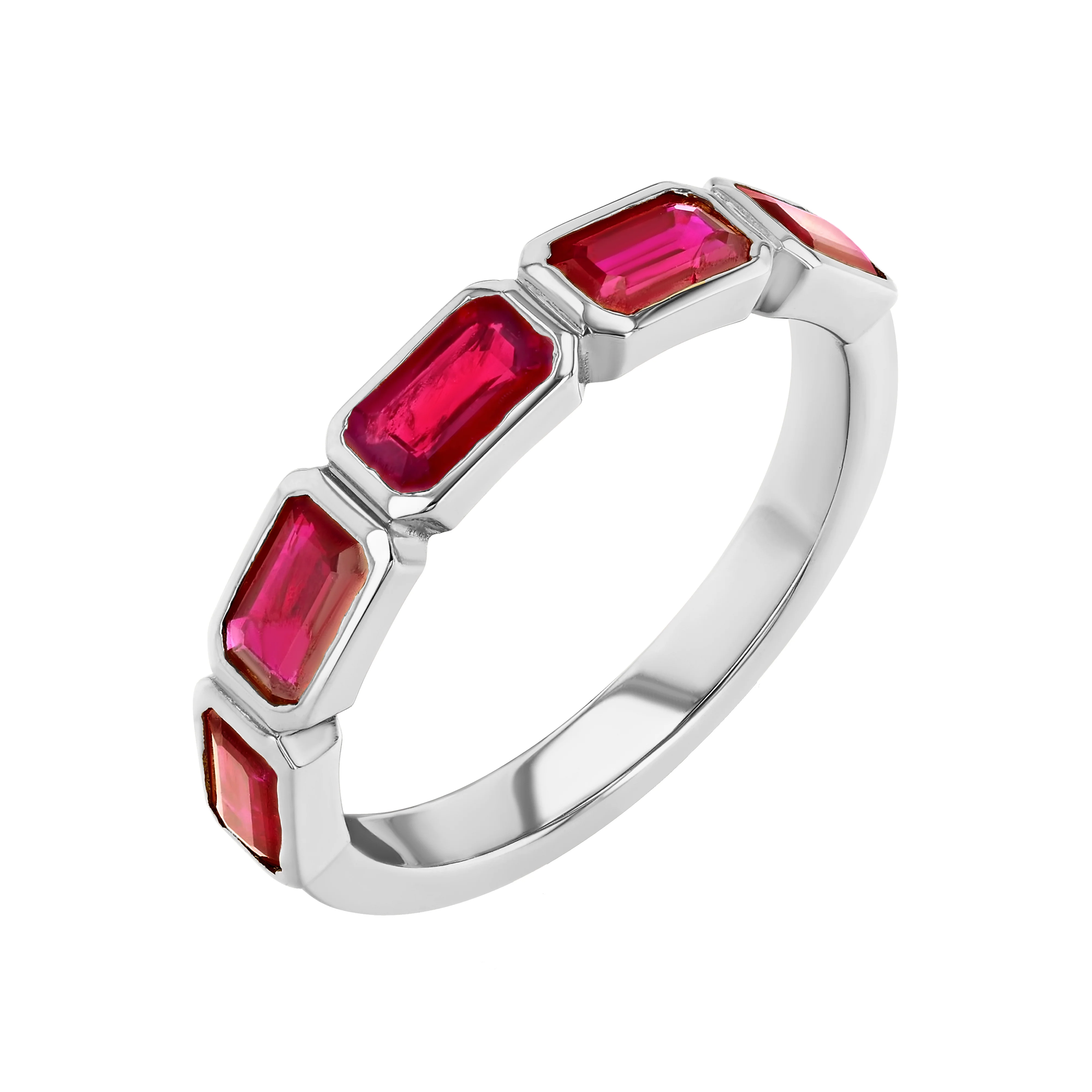 Ruby Emerald Cut Bezel Set Band - Image 3
