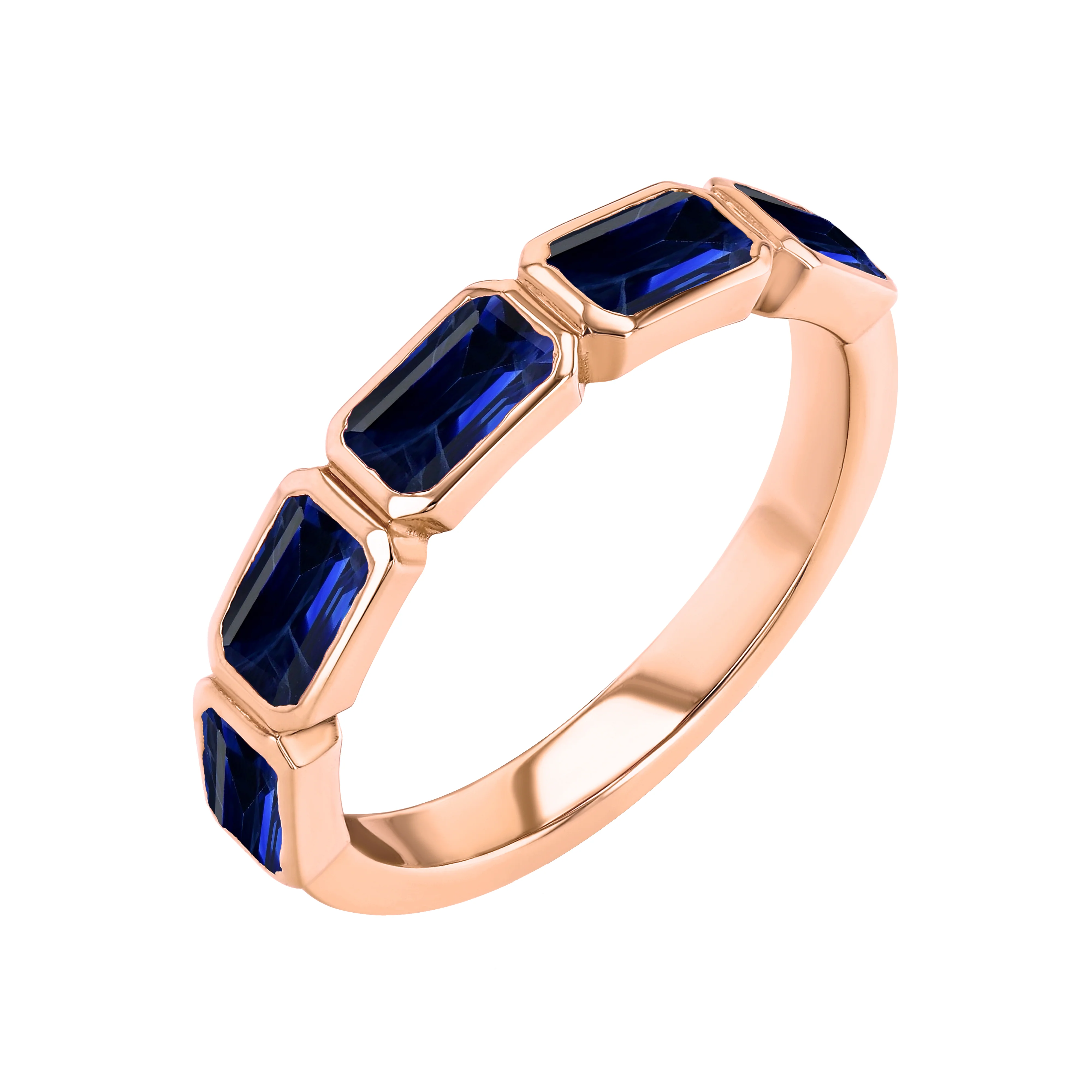 Sapphire Emerald Cut Bezel Set Band - Image 4