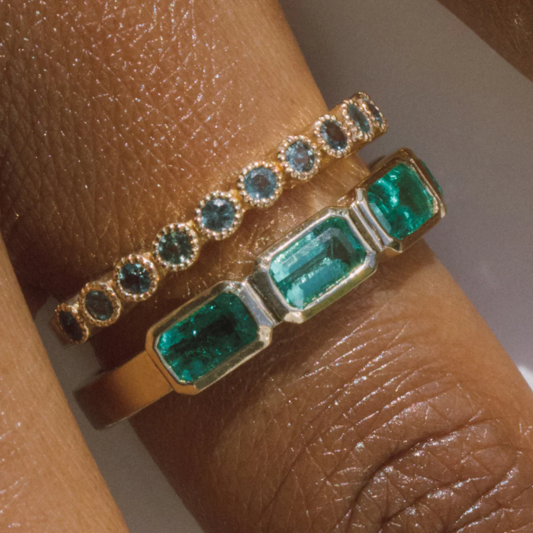 Emerald Emerald Cut Bezel Set Band - Image 2