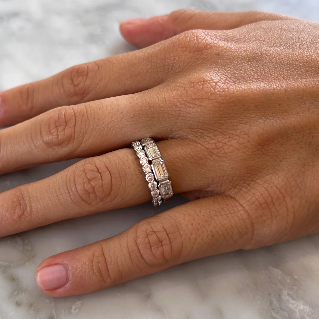 Diamond Emerald Cut Bezel Set Band - Image 4