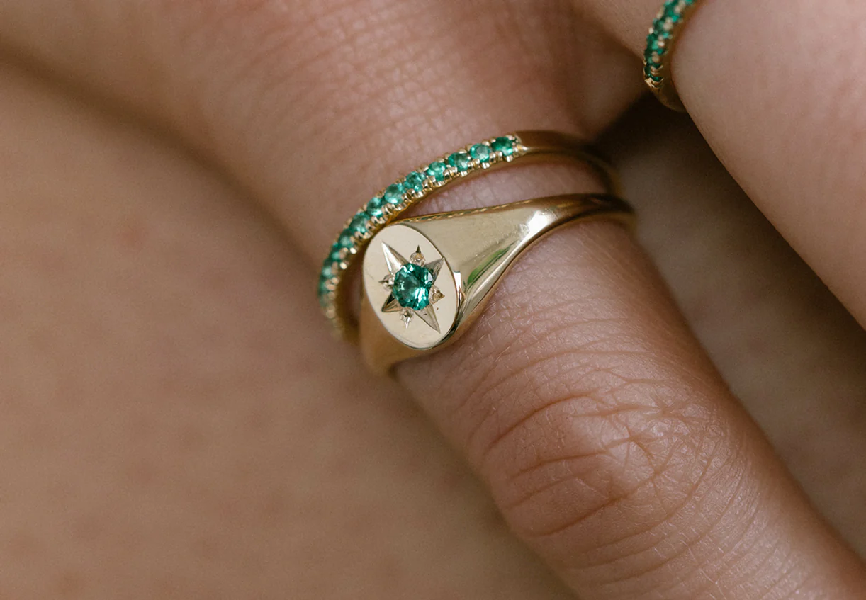 Emerald North Star Signet Ring - Image 5