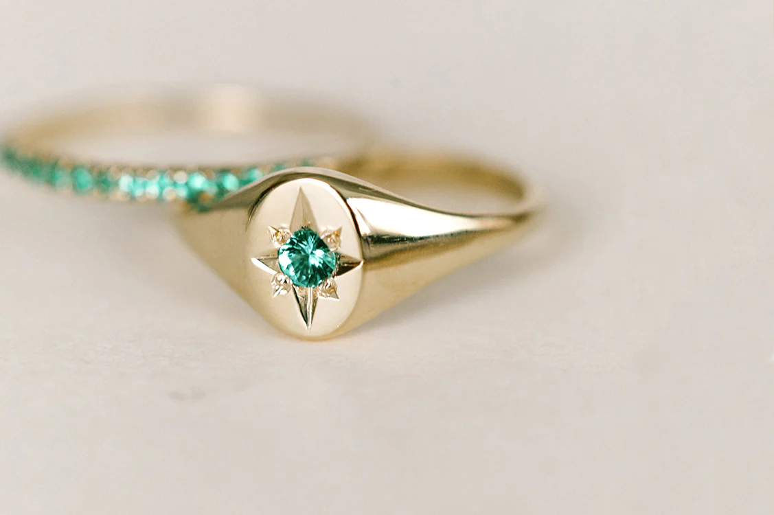Emerald North Star Signet Ring - Image 6