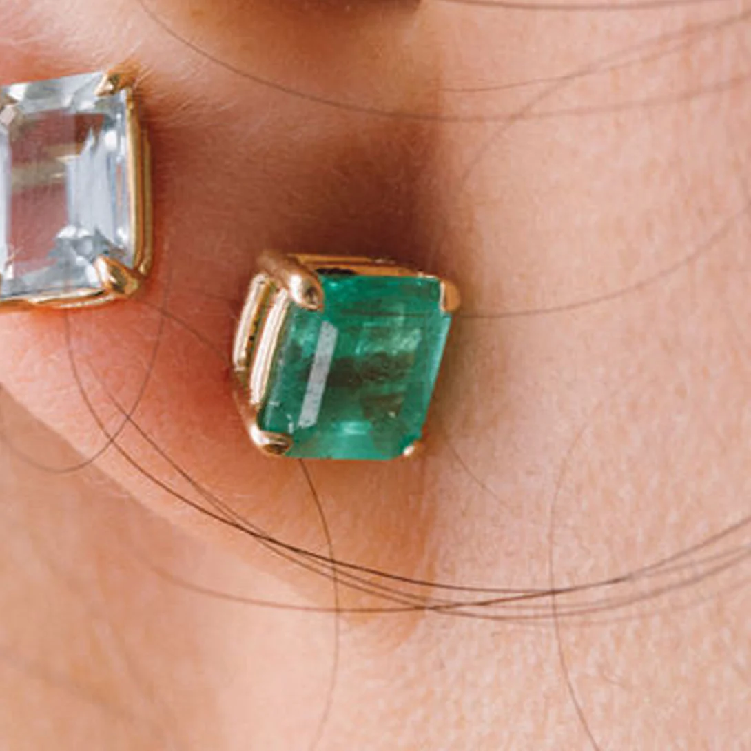 MUZO EMERALD PRONG SET EARRINGS - Image 2