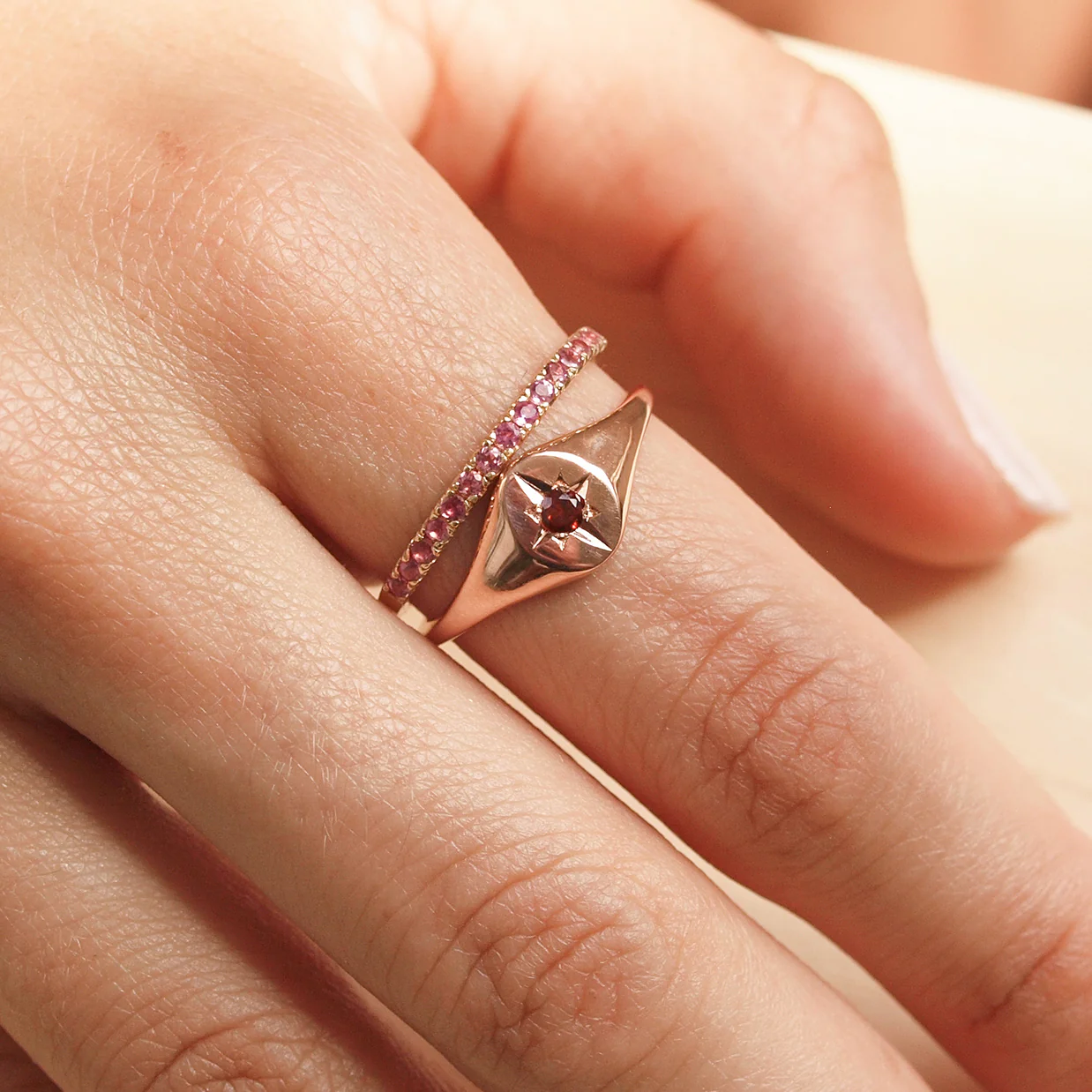 Garnet North Star Signet Ring - Image 4