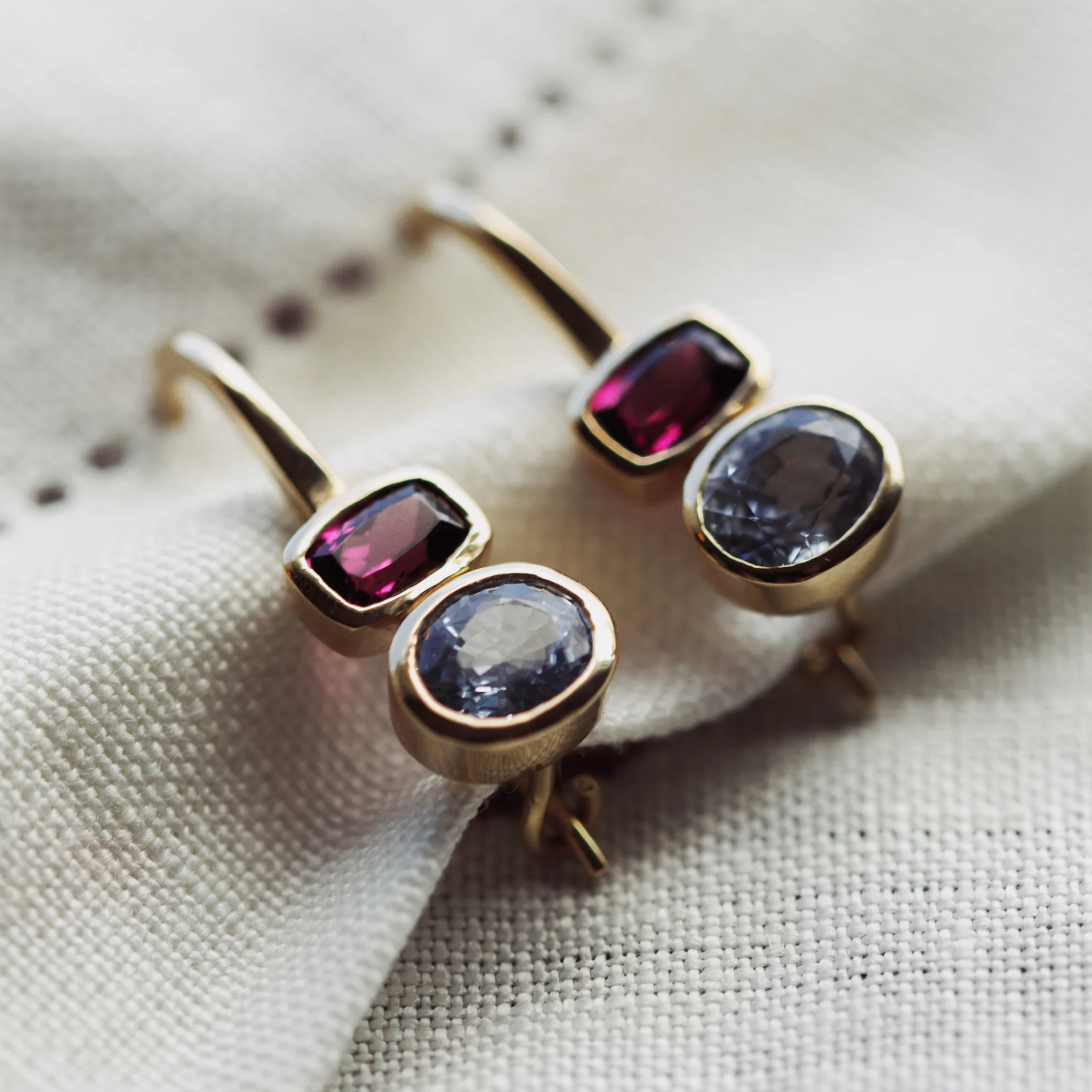 Grape Garnet & Sapphire Earrings - Image 3