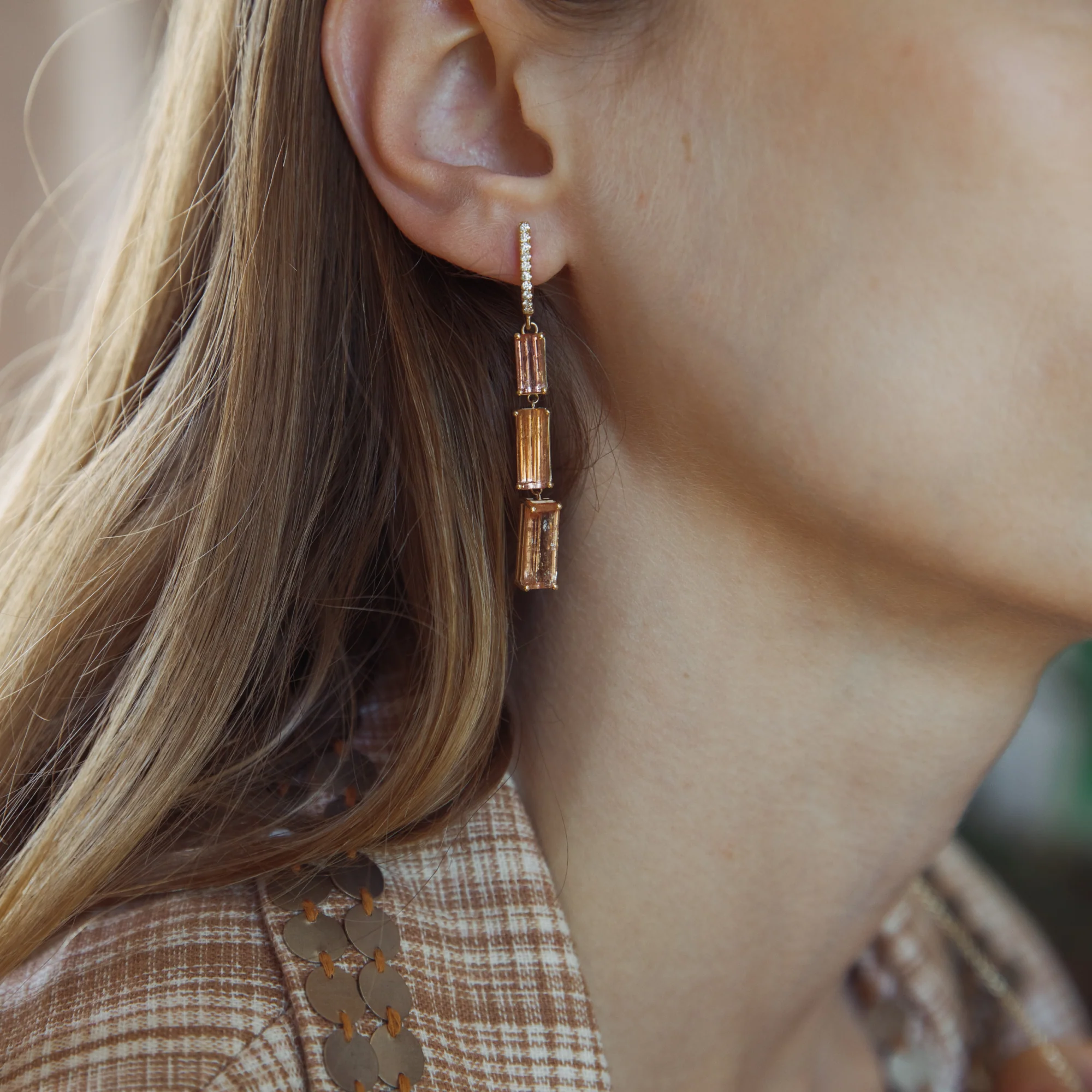 Imperial Topaz and Diamond Three-Tier Drop Earrings - Image 2