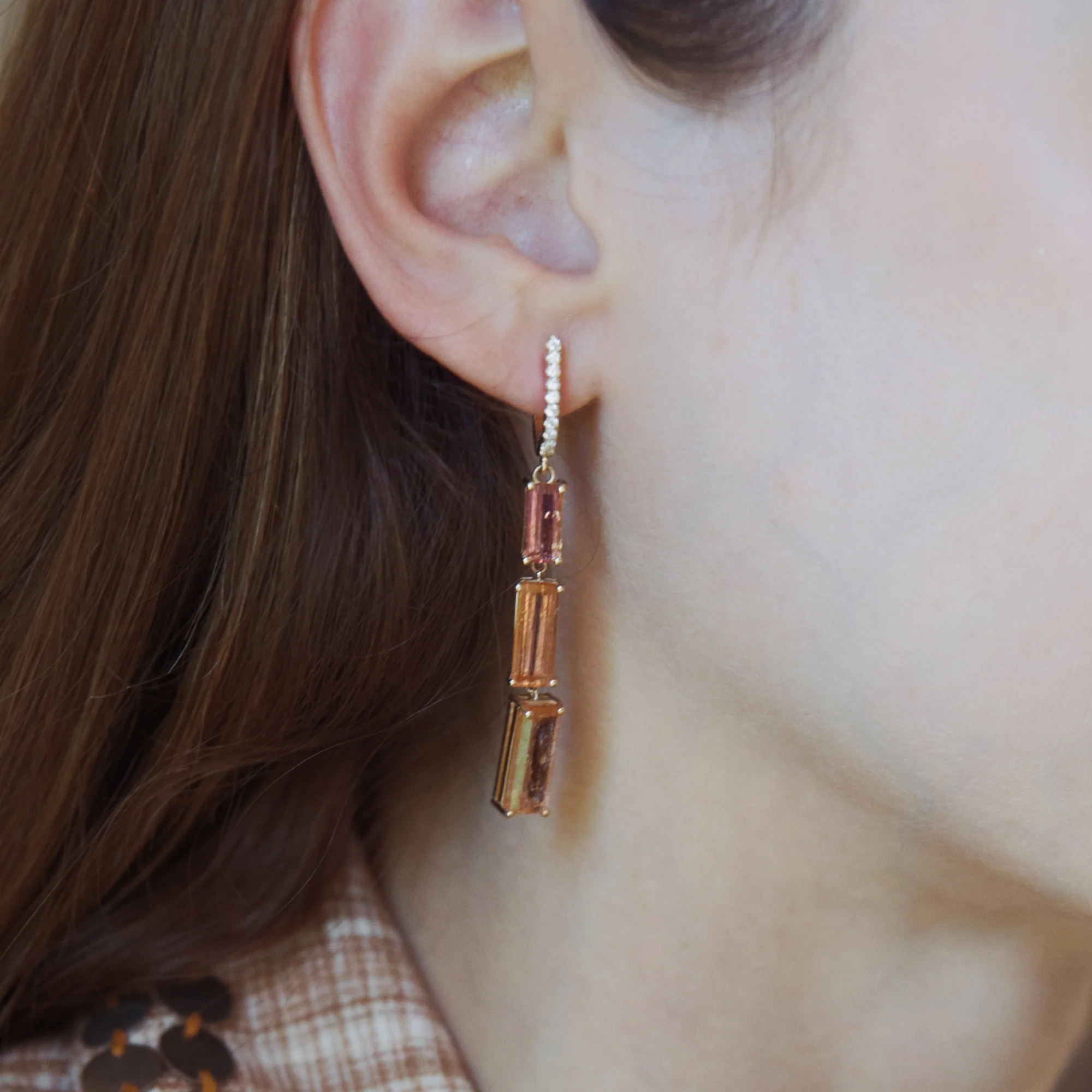 Imperial Topaz and Diamond Three-Tier Drop Earrings - Image 3