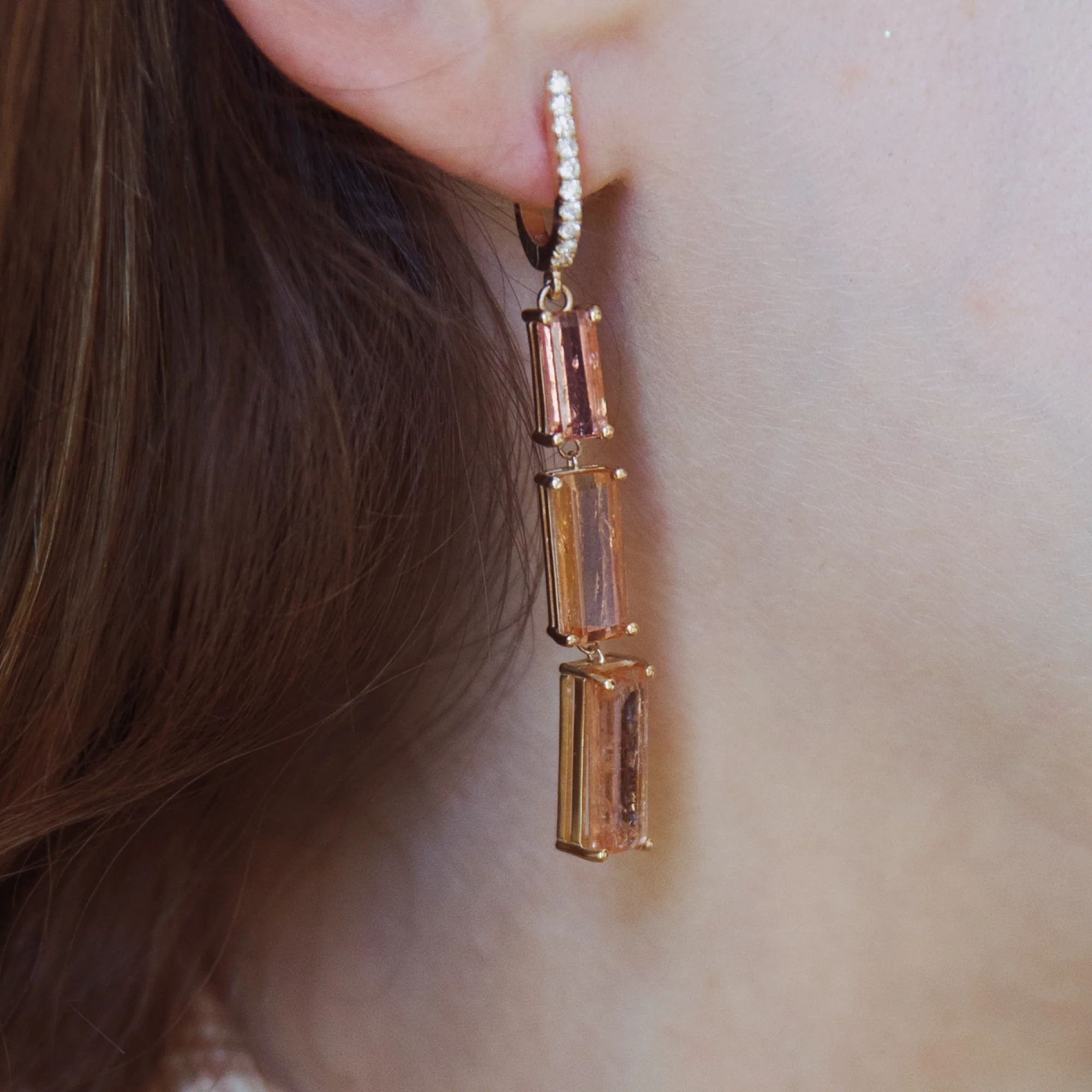 Imperial Topaz and Diamond Three-Tier Drop Earrings - Image 4