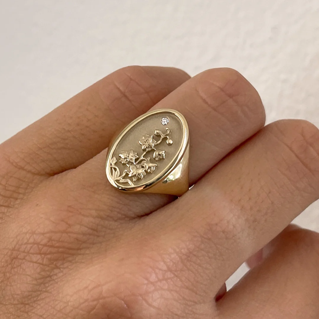 July Birth Flower Signet Ring - Image 3
