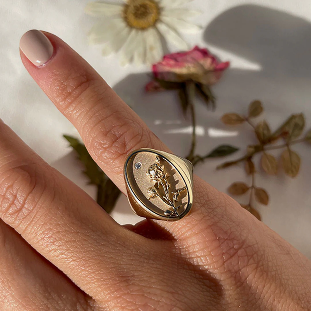 June Birth Flower Signet Ring - Image 3