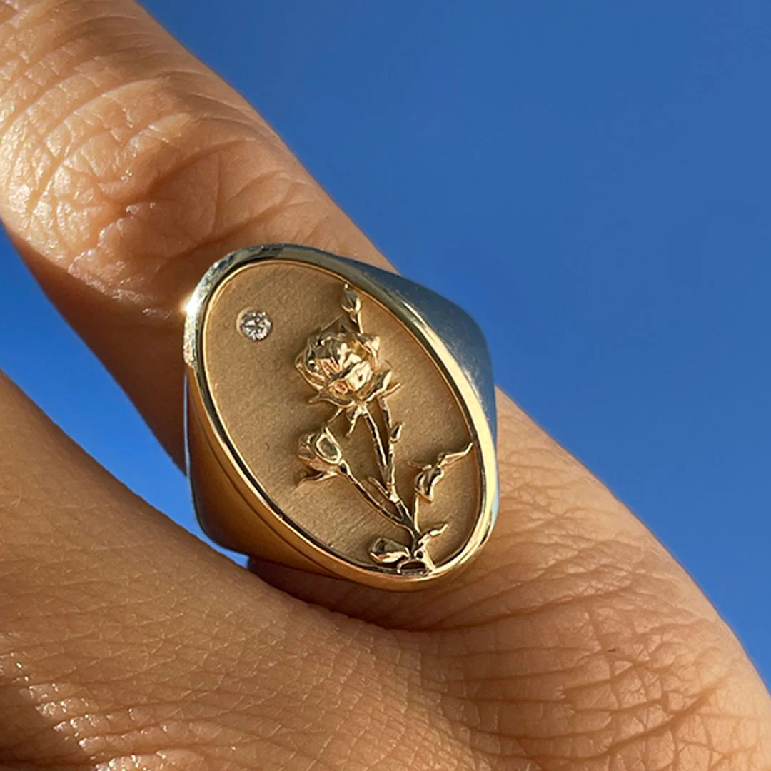 June Birth Flower Signet Ring - Image 4