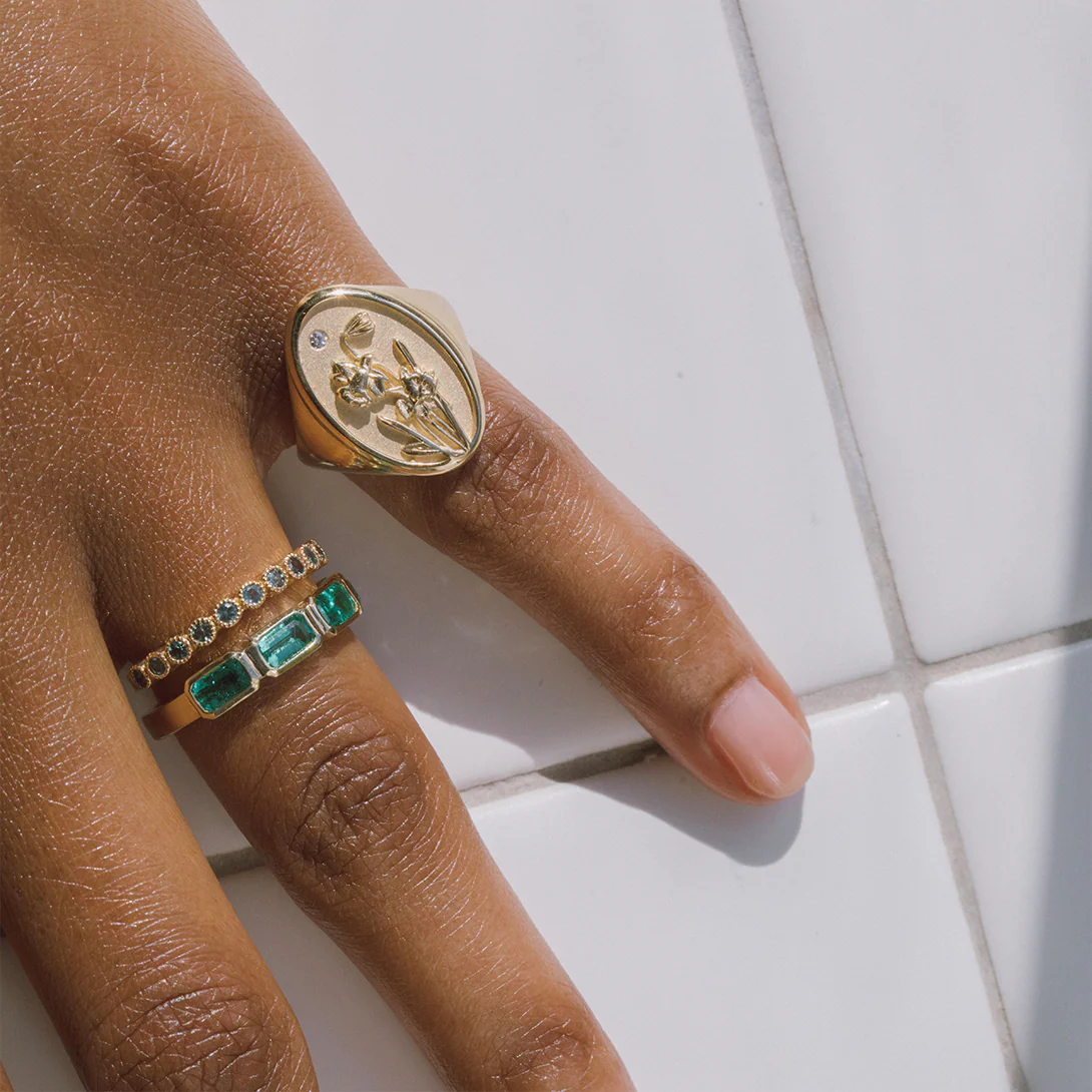 March Birth Flower Signet Ring - Image 8