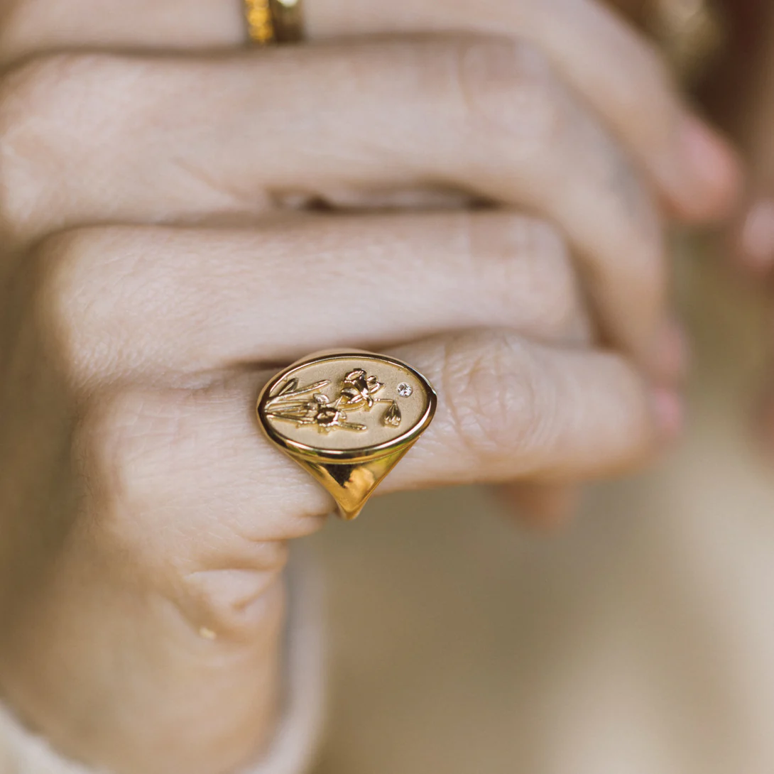 March Birth Flower Signet Ring - Image 9