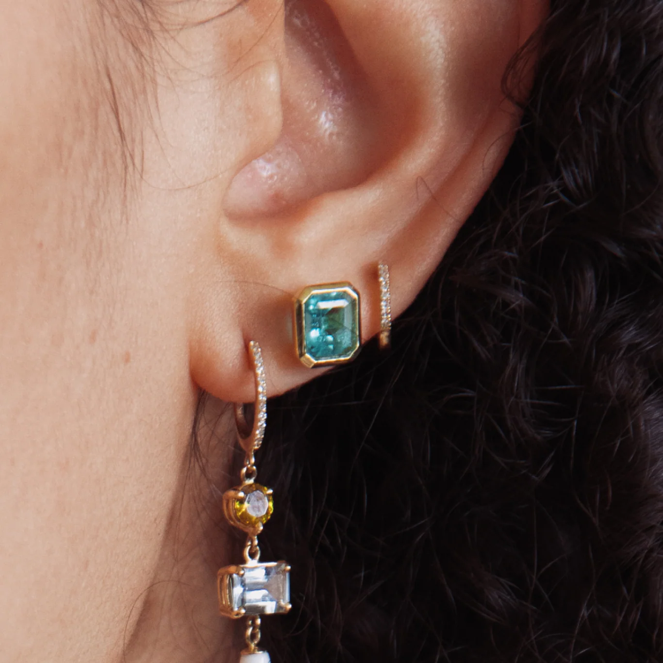 Muzo Emerald Bezel Earrings - Image 2