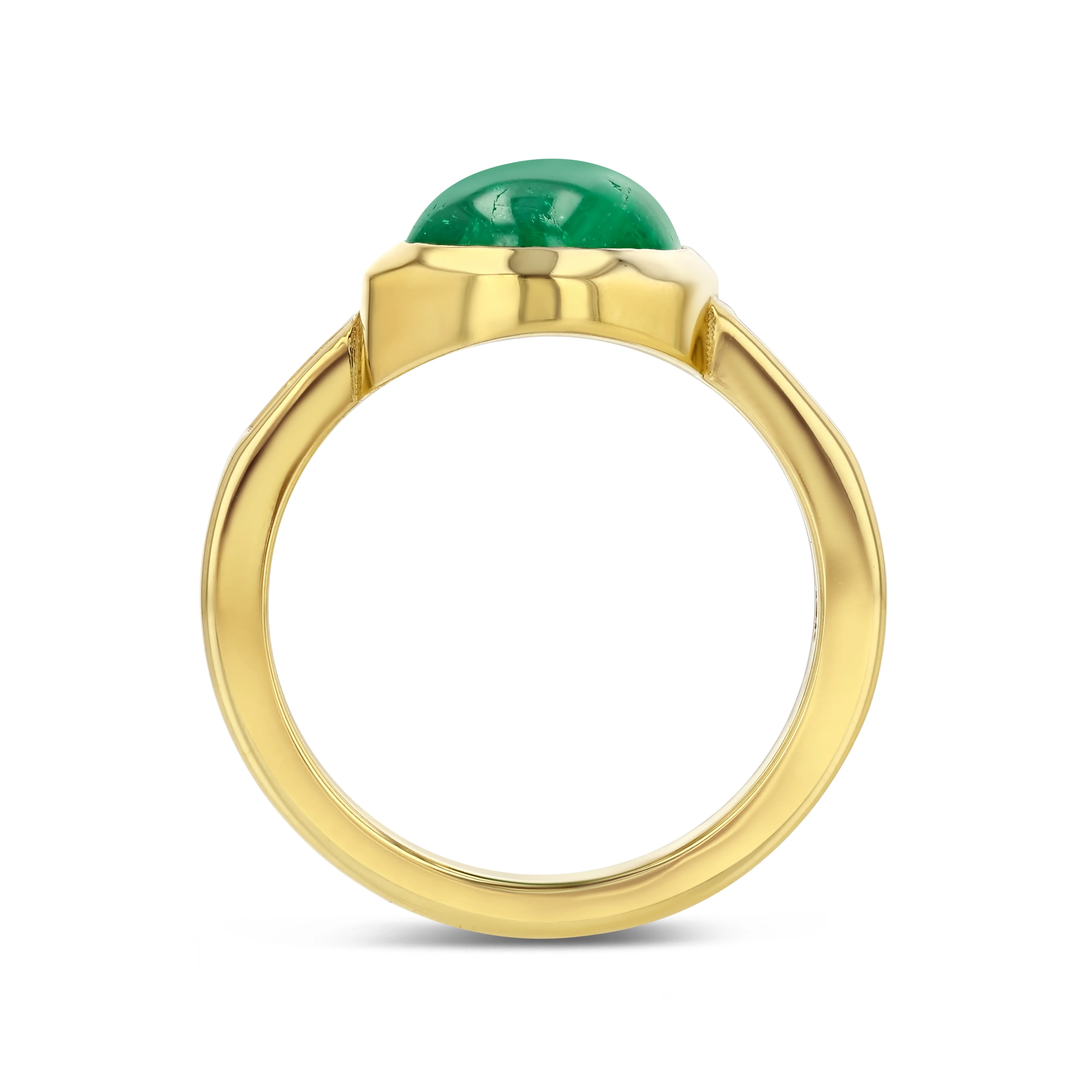 Emerald Pear Cabochon & Diamond Bezel Set Ring in 18k Yellow Gold - Image 3