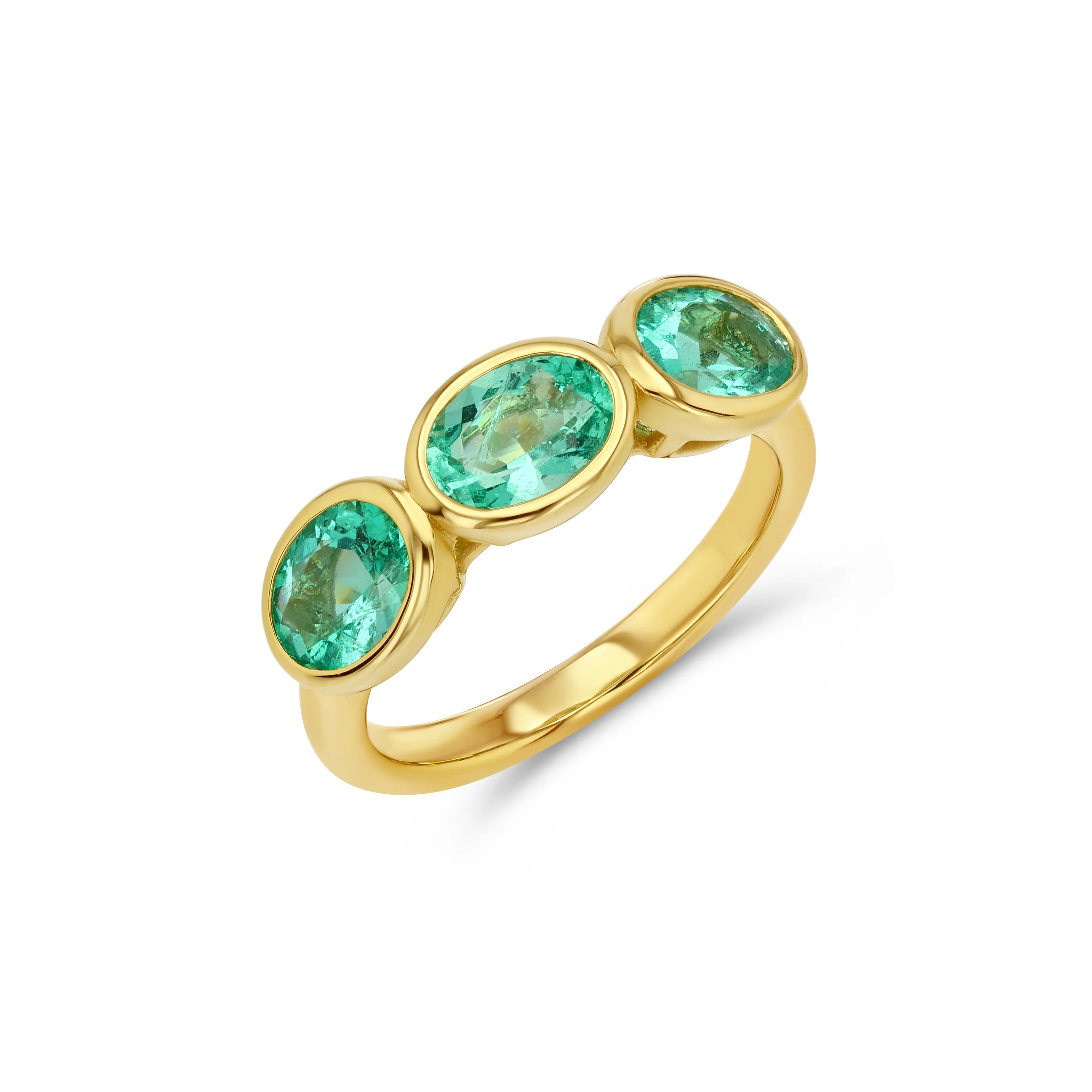 Muzo Emerald Three Stone 14k Gold Ring