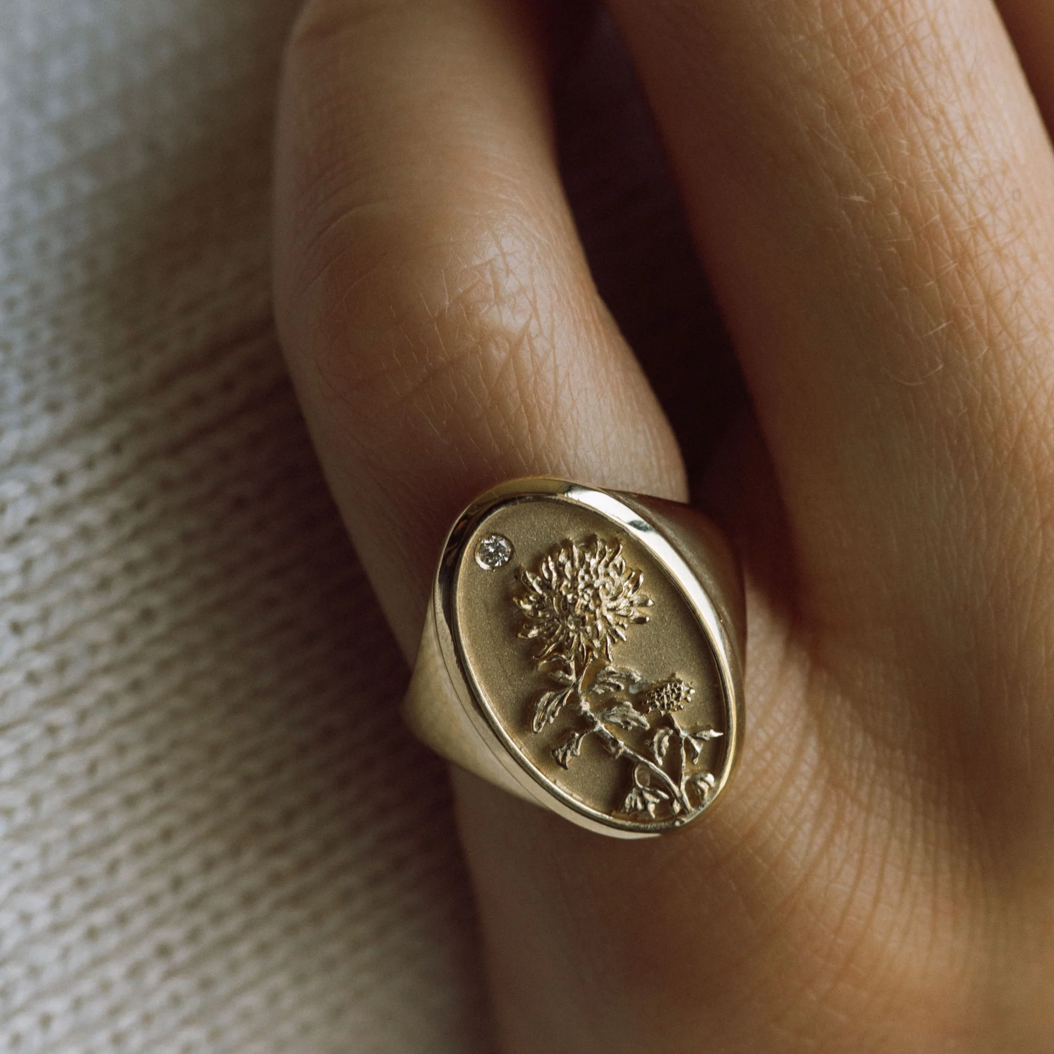 November Birth Flower Signet Ring - Image 3