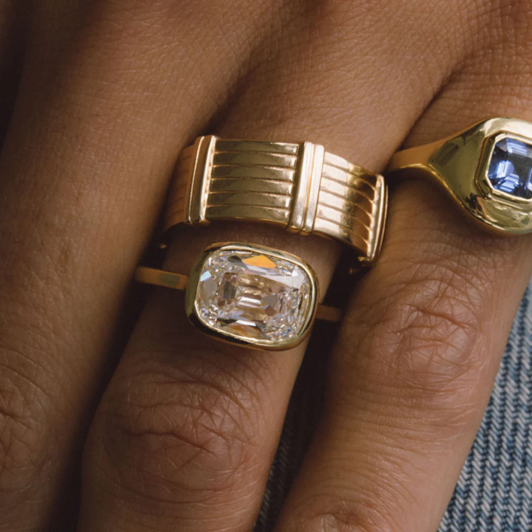 OLD MINE CUT LAB DIAMOND BEZEL RING - Image 6