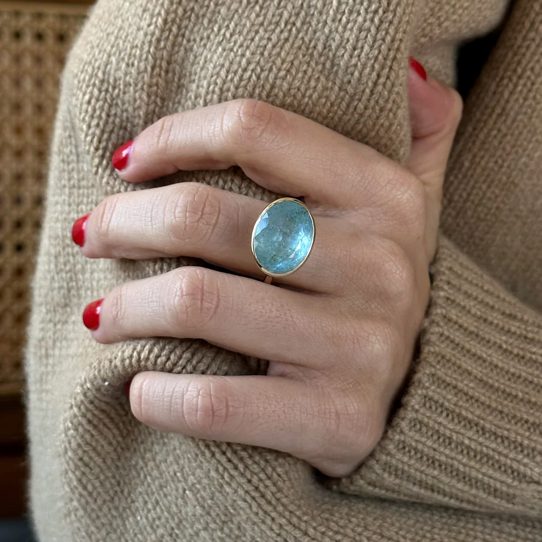 AQUAMARINE BEZEL SET RING - Image 3