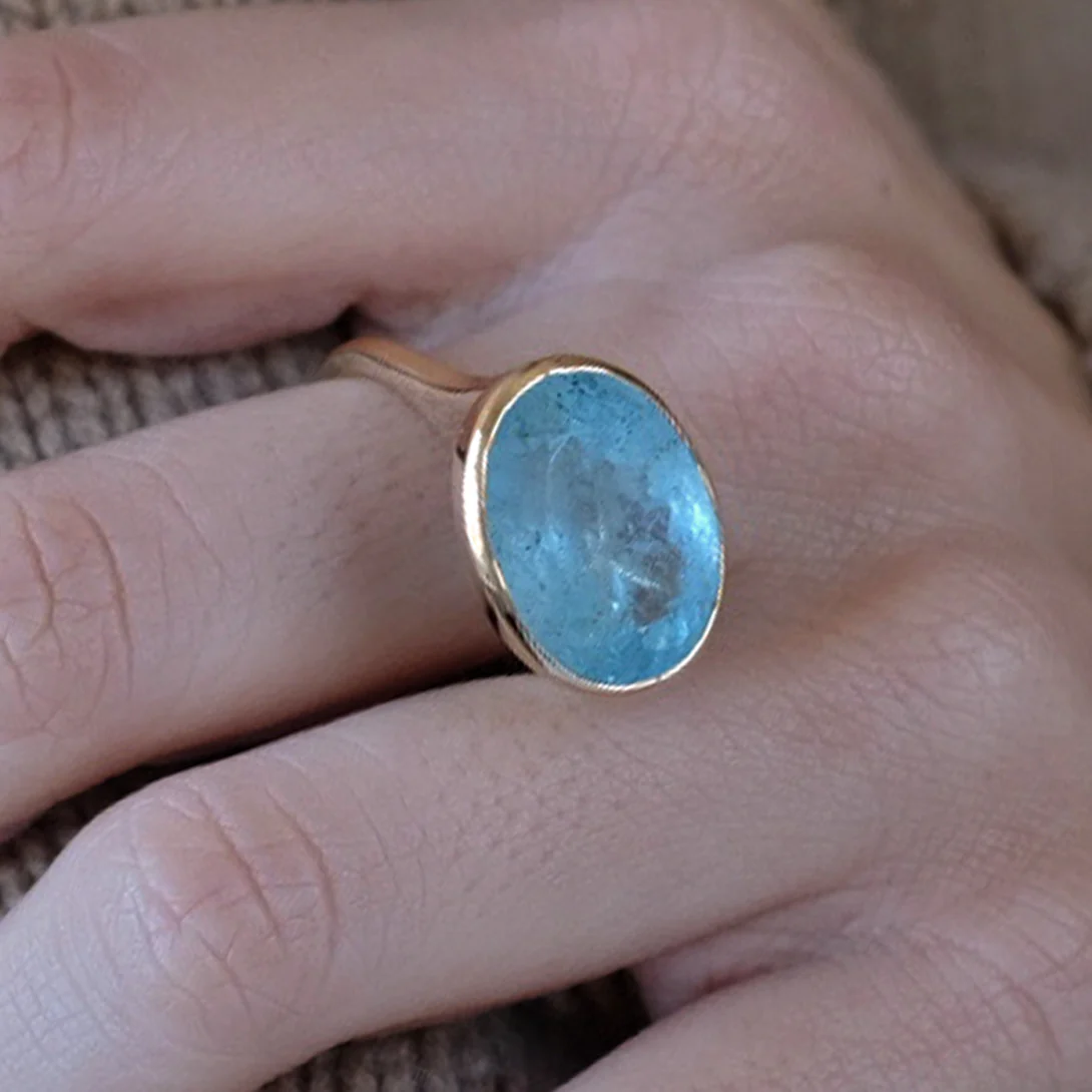 AQUAMARINE BEZEL SET RING - Image 4