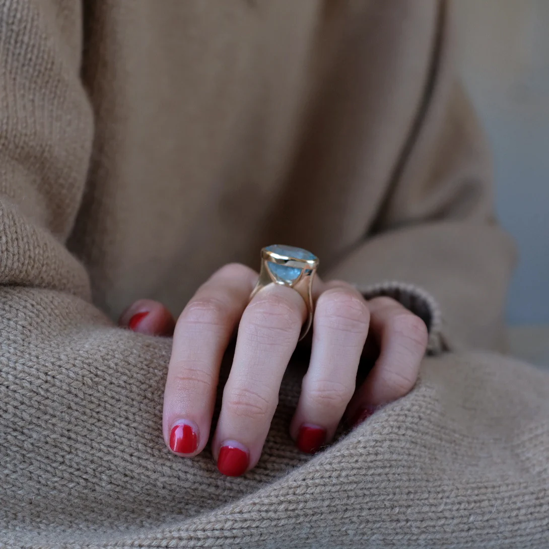 AQUAMARINE BEZEL SET RING - Image 5