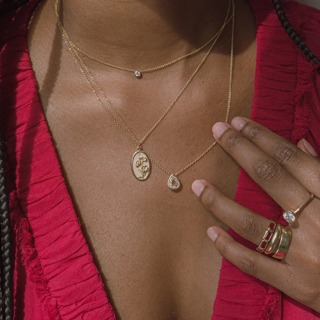 Rose Cut Diamond Pear Necklace - Image 4