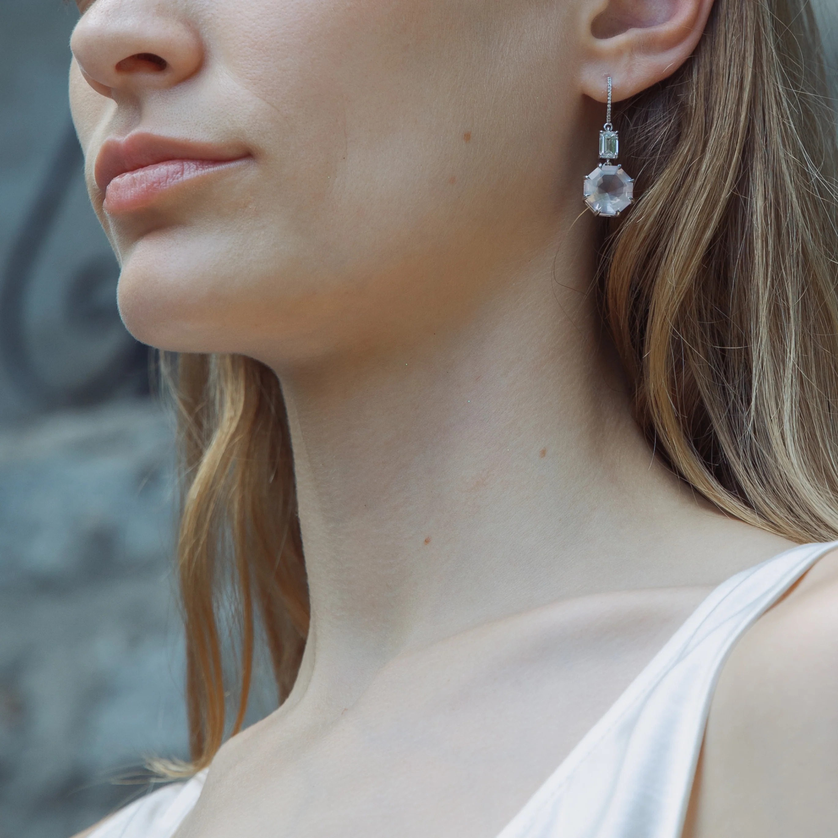 Rose Quartz & Lab Diamond Drop Earrings - Image 4