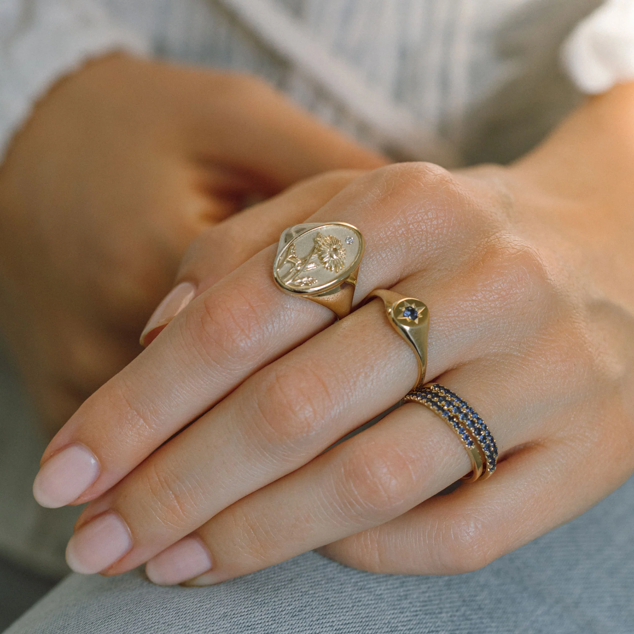 September Birth Flower Signet Ring - Image 4